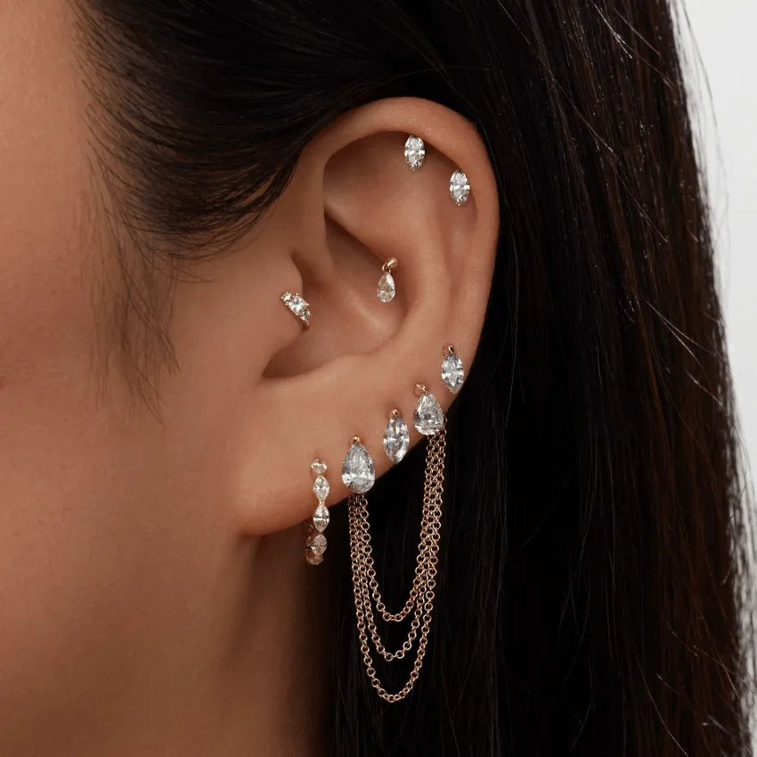 Floating Double Marquise Diamond Drape Threaded Stud Earring With Titanium Backing