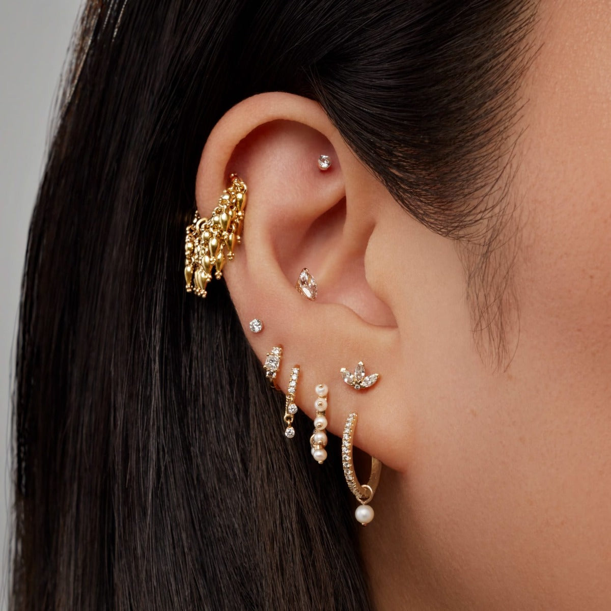 Diamond Engraved Lotus Threaded Stud Earring