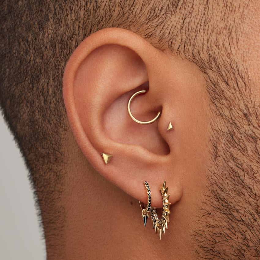 Metal Mohawk with Black and White Diamond Pavé Hoop Earring