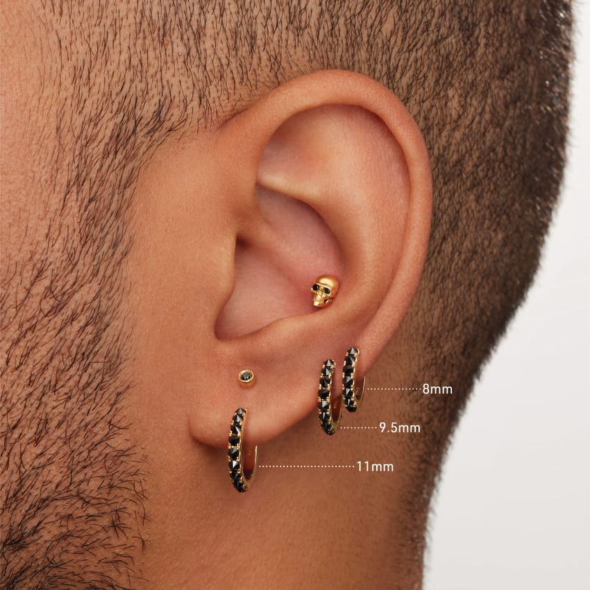 Reverse Set Black Diamond Eternity Hoop Earring