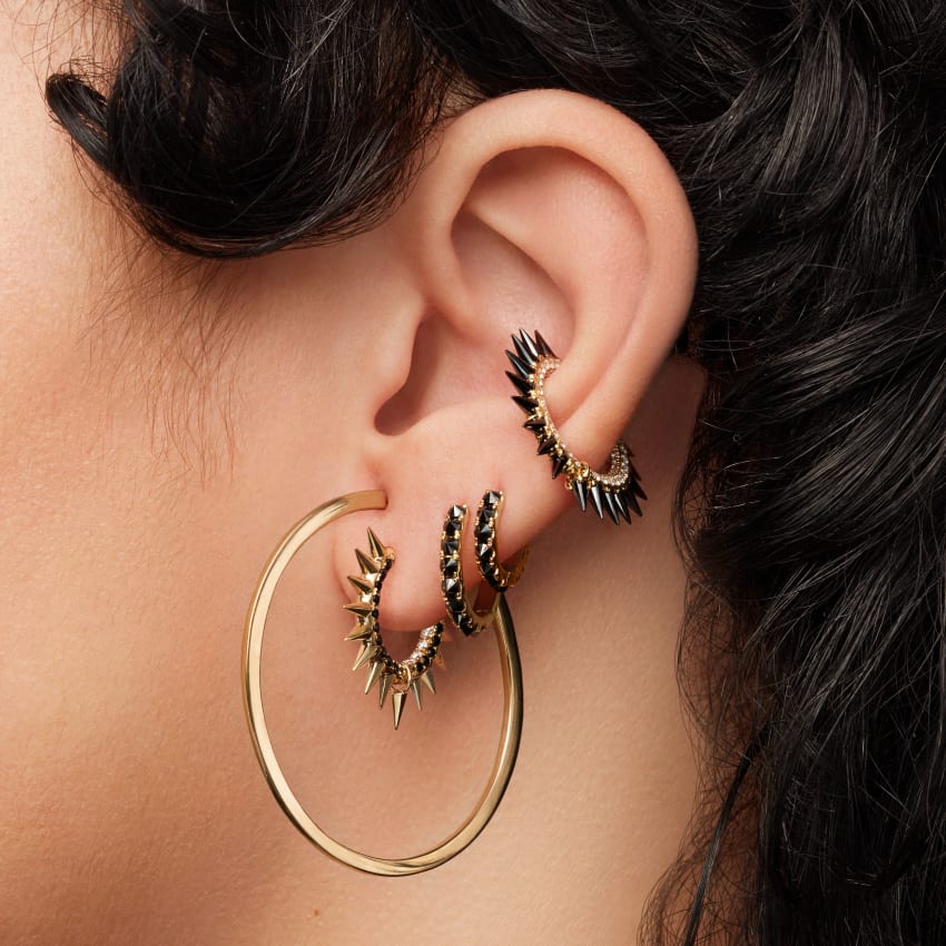 Metal Mohawk with Black and White Diamond Pavé Hoop Earring