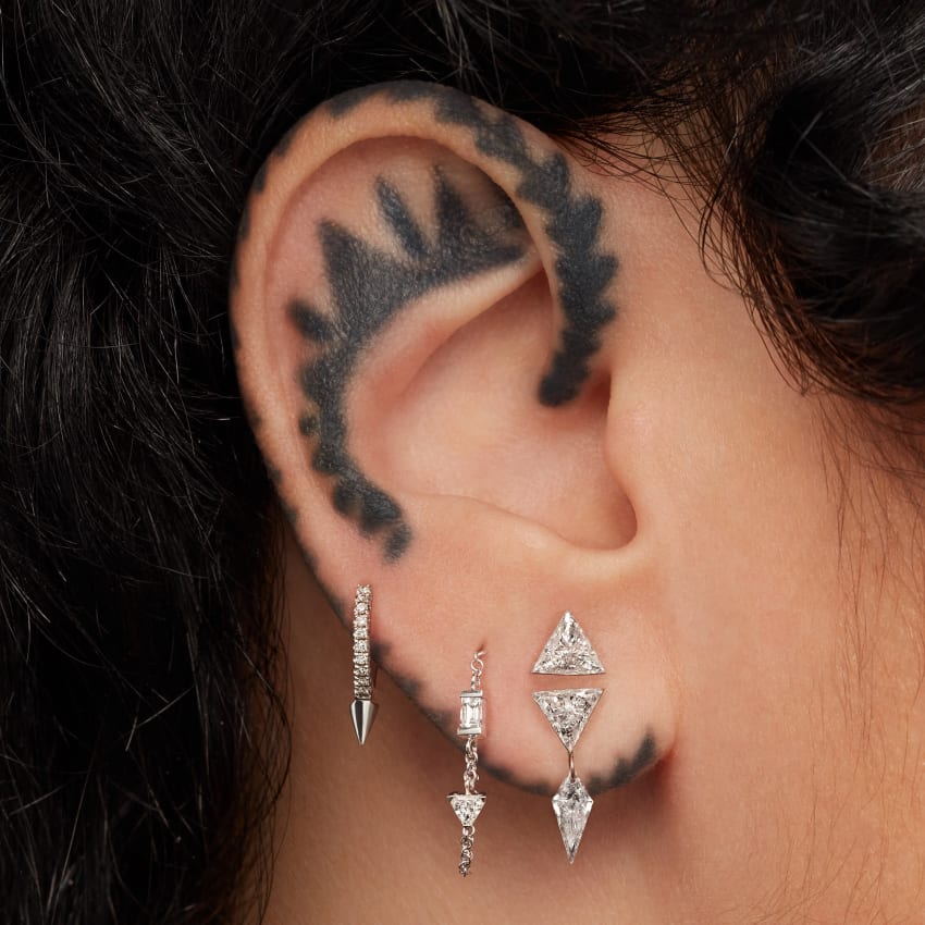 Invisible Set Triangle Diamond with Kite Diamond Dangle Stud