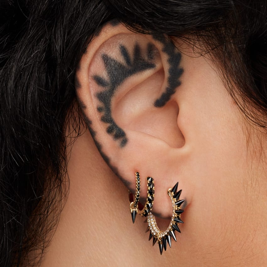Reverse Set Black Diamond Eternity Hoop Earring