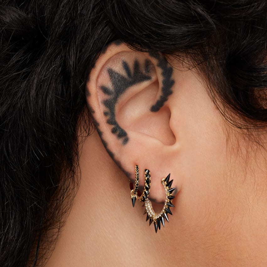 Black Moissanite Mohawk and Diamond Pavé Hoop Earring