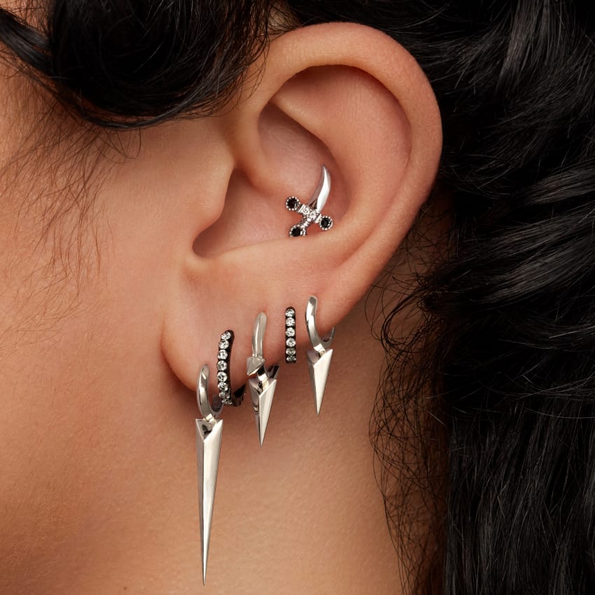 Faceted Single Long Spike Hoop Earring – MARIA TASH