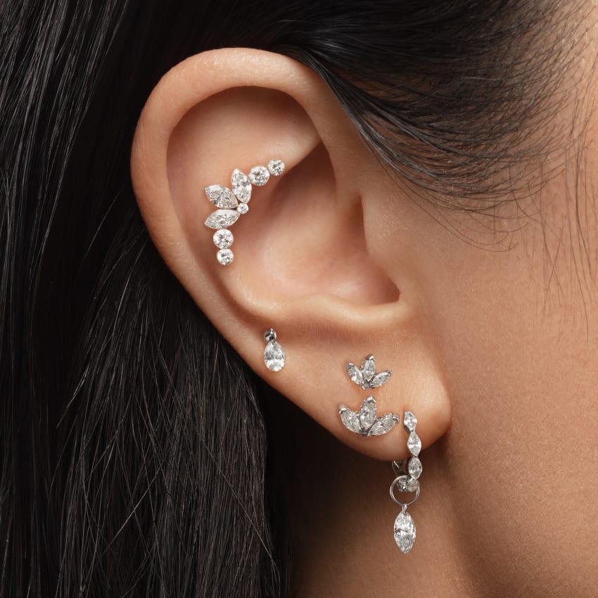 Diamond Engraved Lotus Threaded Stud Earring