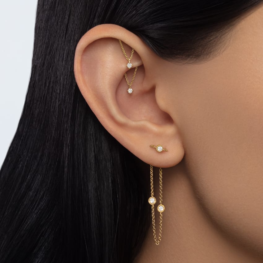 Double Scallop Set Diamond Chain Connecting Charm