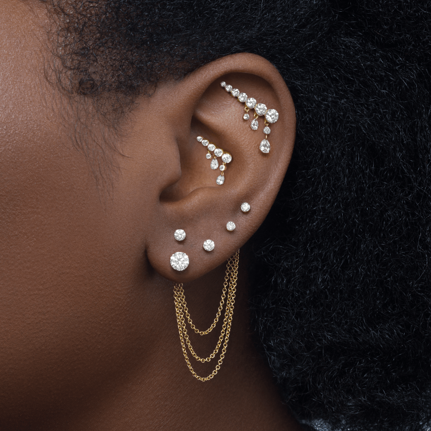 Invisible Set Diamond Crescendo Bar Threaded Stud Earring