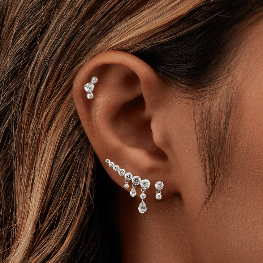 Invisible Set Three Diamond Curve Threaded Stud Earring With Titanium Backing