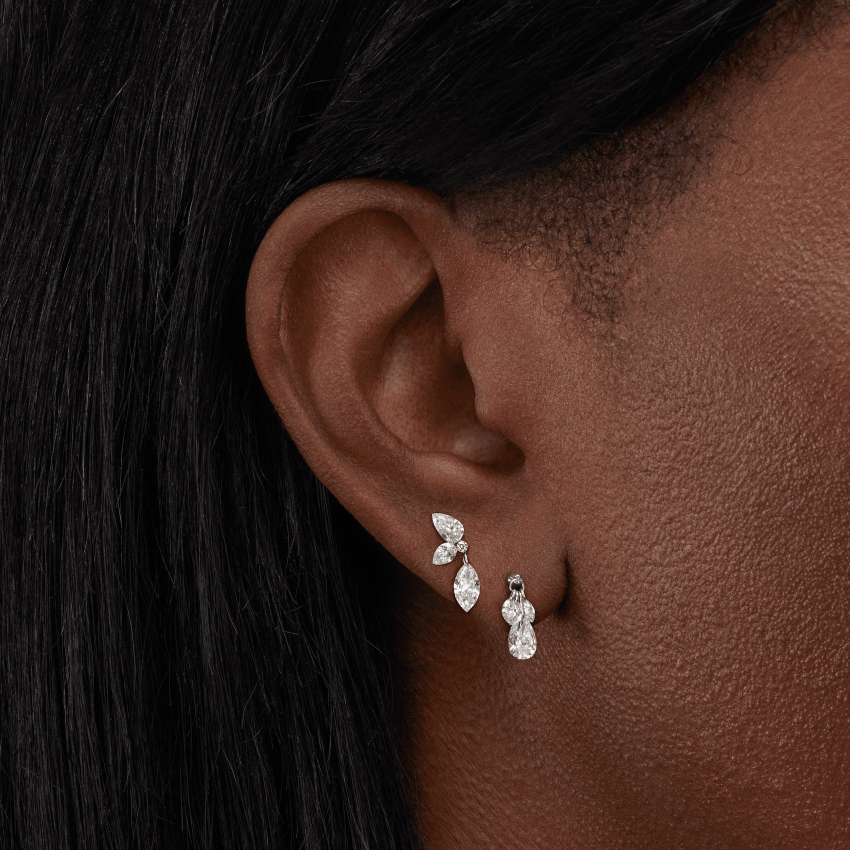 Floating Pear Diamond Plume Threaded Charm Earring With Titanium Backing
