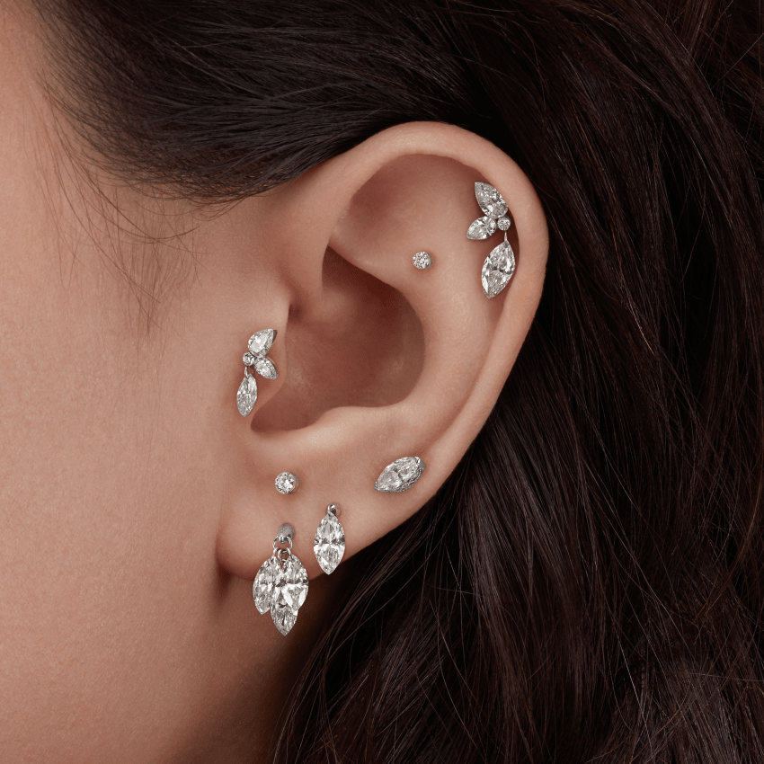Floating Diamond Plume Threaded Charm Earring