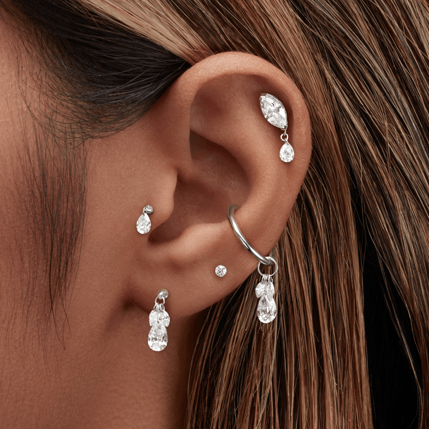 Single Teardrop Marquise Diamond Threaded Stud Earring With Titanium Backing