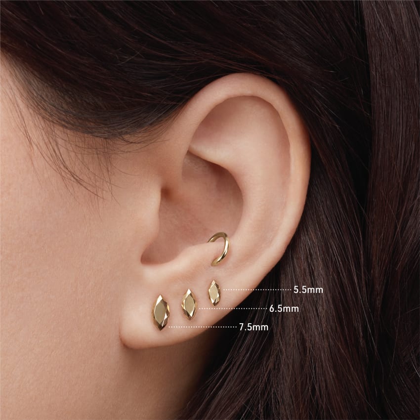 Faceted Gold Marquise Threaded Stud Earring