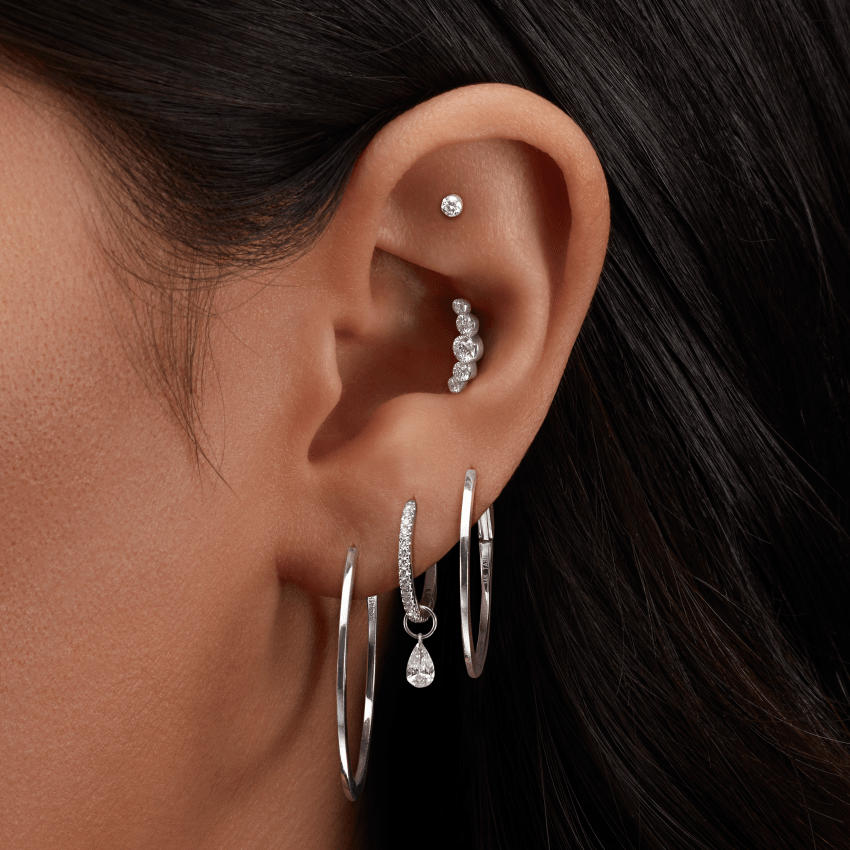 Invisible Set Five Diamond Open Curve Threaded Stud Earring With Titanium Backing