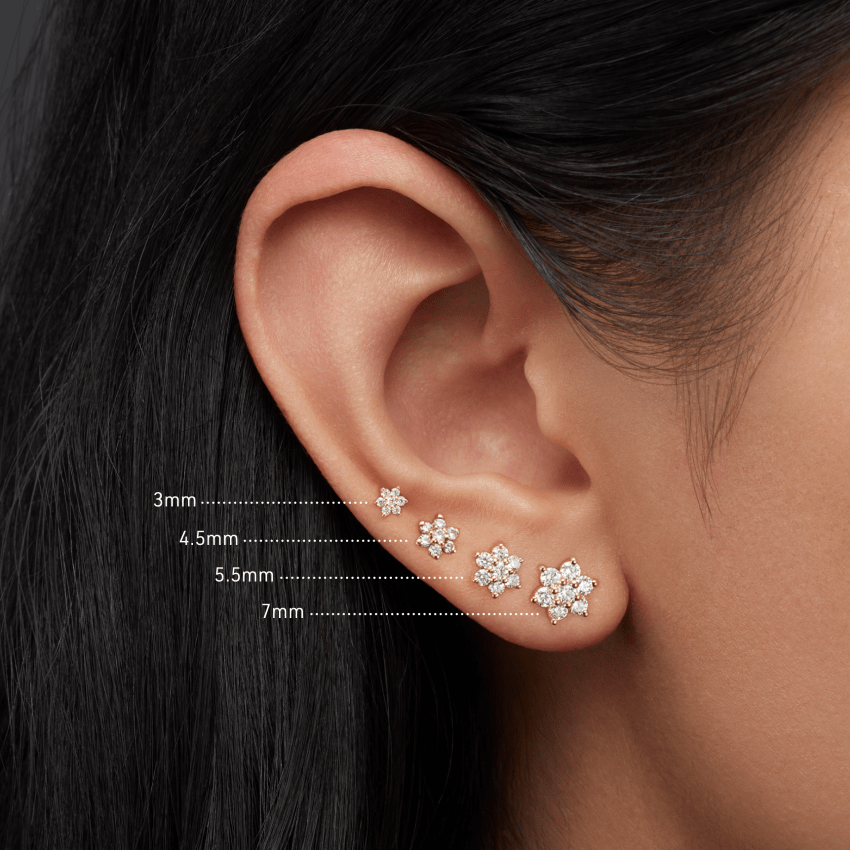 Diamond Flower Threaded Stud Earring With Titanium Backing