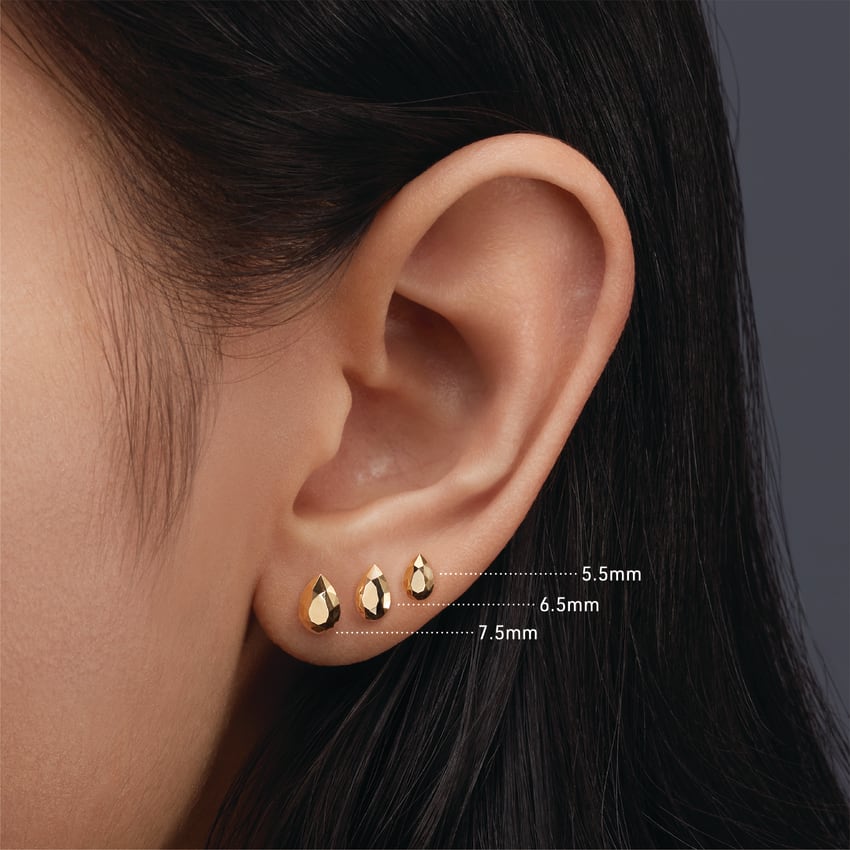 Faceted Gold Pear Threaded Stud Earring