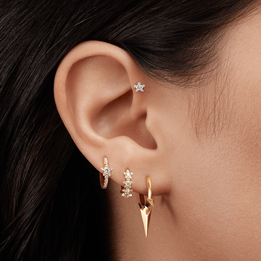 Diamond Star Threaded Stud Earring With Titanium Backing