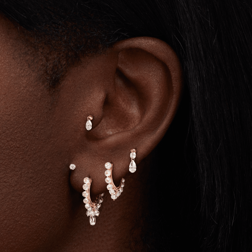 Floating Double Diamond Threaded Charm Earring With Titanium Backing