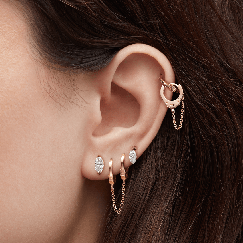 Floating Marquise Diamond Charm Threaded Stud Earring With Titanium Backing