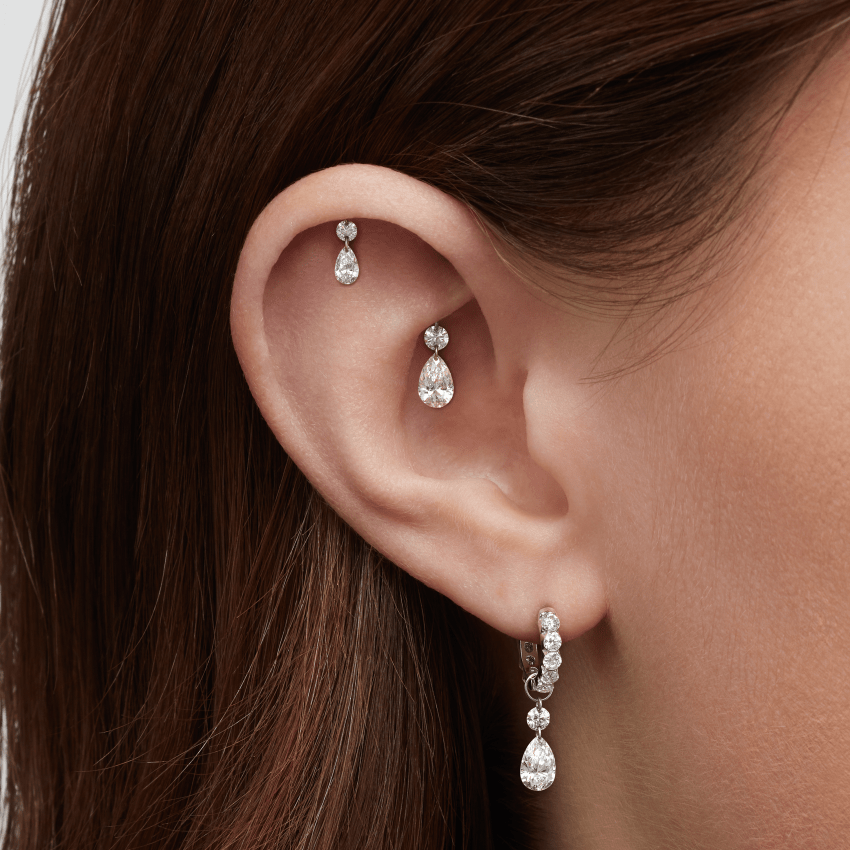 Floating Double Diamond Threaded Charm Earring With Titanium Backing