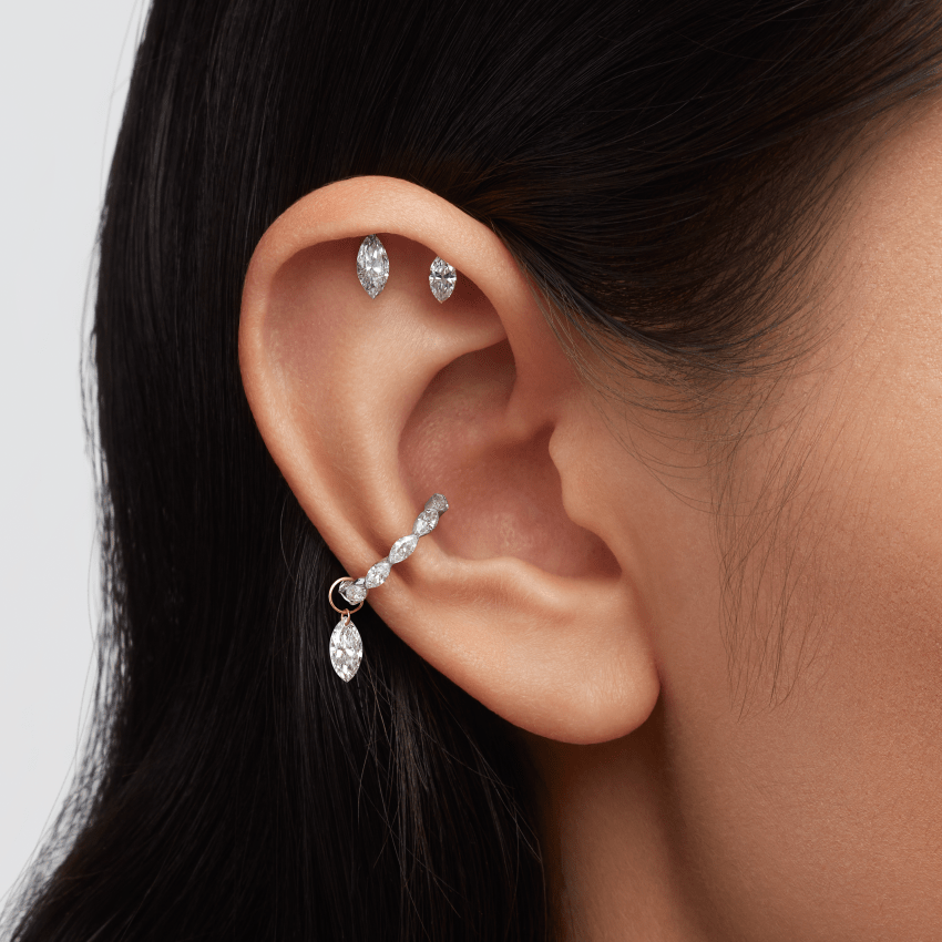 Floating Double Marquise Diamond Drape Threaded Stud Earring With Titanium Backing