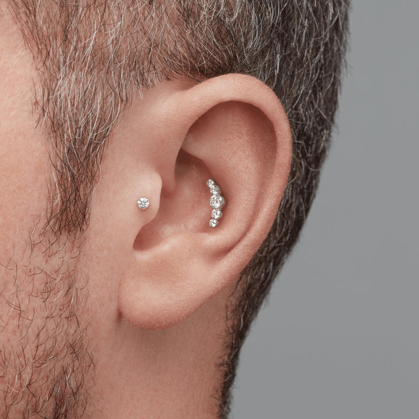 Invisible Set Five Diamond Open Curve Threaded Stud Earring With Titanium Backing