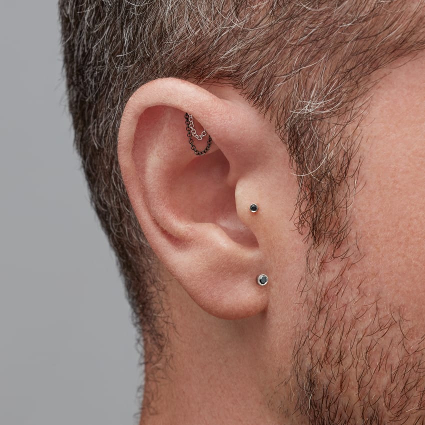 Scalloped Set Black Diamond Threaded Stud Earring