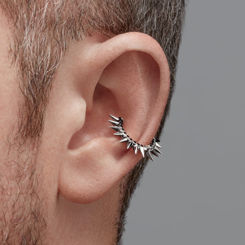 Metal Mohawk with Black and White Diamond Pavé Hoop Earring