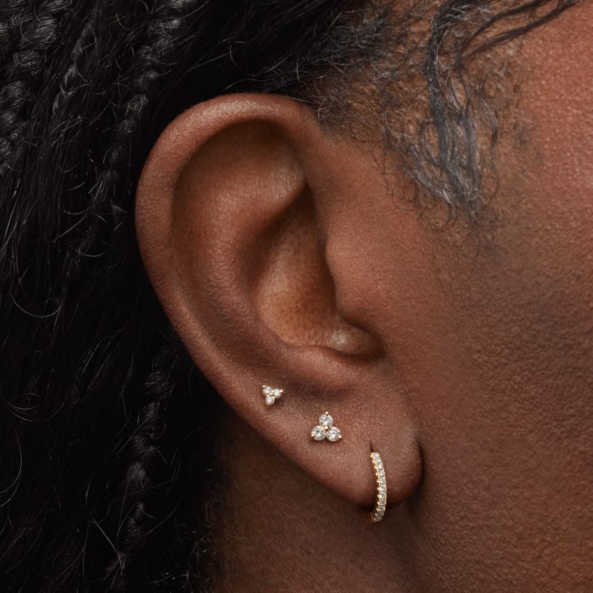 Diamond Trinity Threaded Stud Earring With Titanium Backing