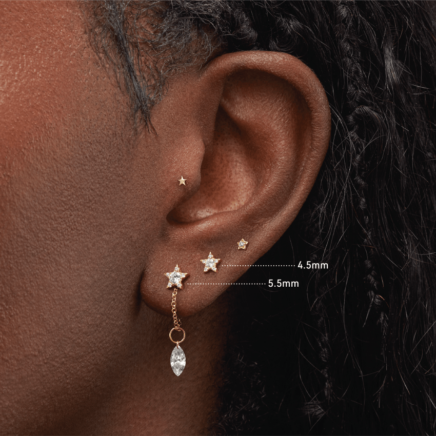 Diamond Star Threaded Stud Earring With Titanium Backing