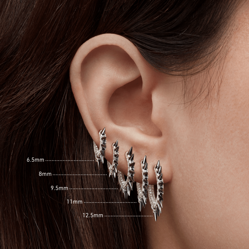 Black Moissanite Mohawk and Diamond Pavé Hoop Earring