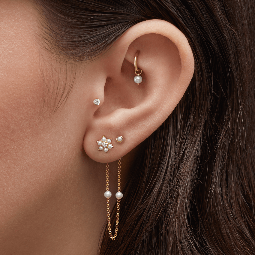 Pearl and Diamond Flower Stud Earring