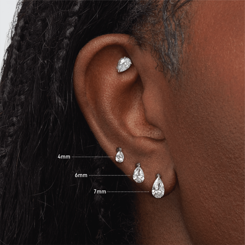 Floating Pear Diamond Charm Threaded Stud Earring With Titanium Backing