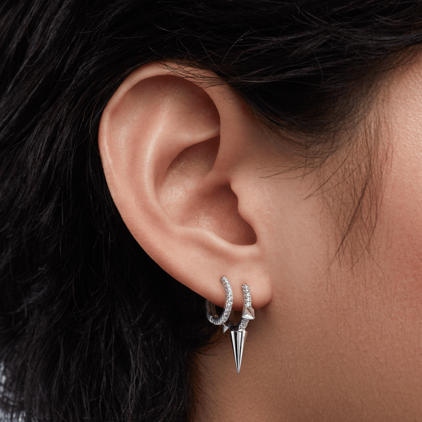 Triple Long Spike Diamond Eternity Hoop Earring