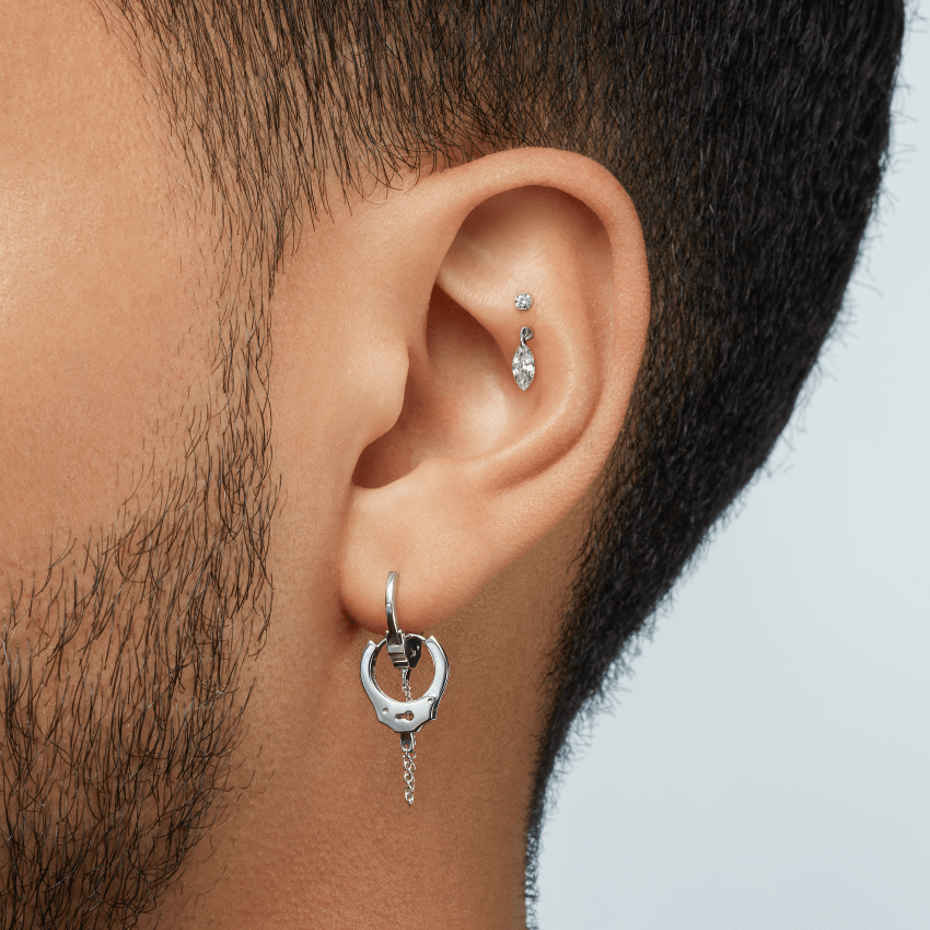 Floating Marquise Diamond Charm Threaded Stud Earring With Titanium Backing