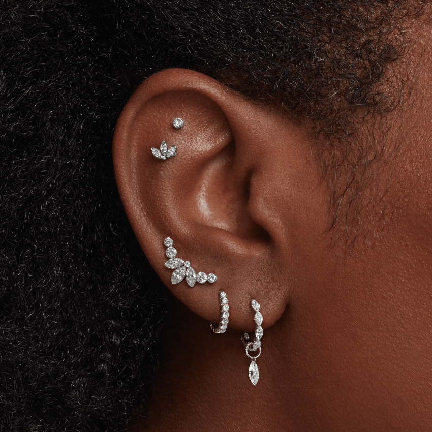 Diamond Engraved Lotus Threaded Stud Earring With Titanium Backing