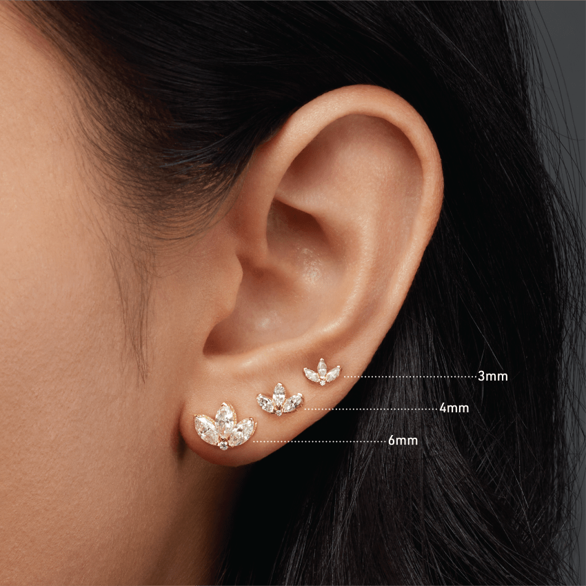 Diamond Engraved Lotus Threaded Stud Earring With Titanium Backing
