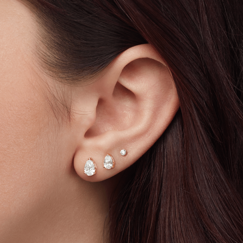 Pear Diamond Threaded Stud Earring, Diamond Back With Titanium Backing