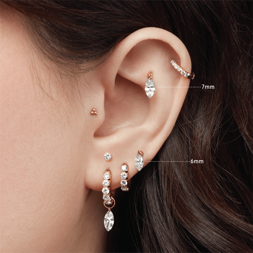 Floating Marquise Diamond Charm Threaded Stud Earring With Titanium Backing