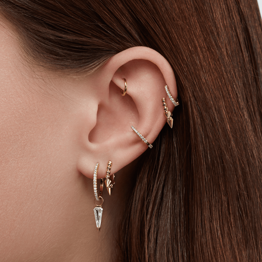 Granulated Triple Short Spike Tash Cuff Earring