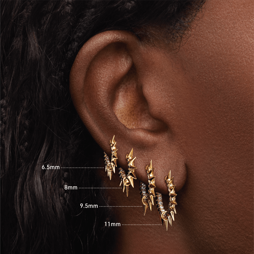 Metal Mohawk with Black and White Diamond Pavé Hoop Earring