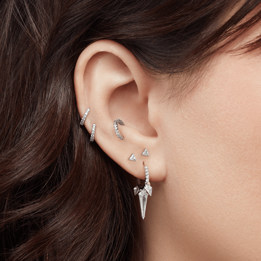 Invisible Set Triangle Diamond Threaded Stud Earring With Titanium Backing