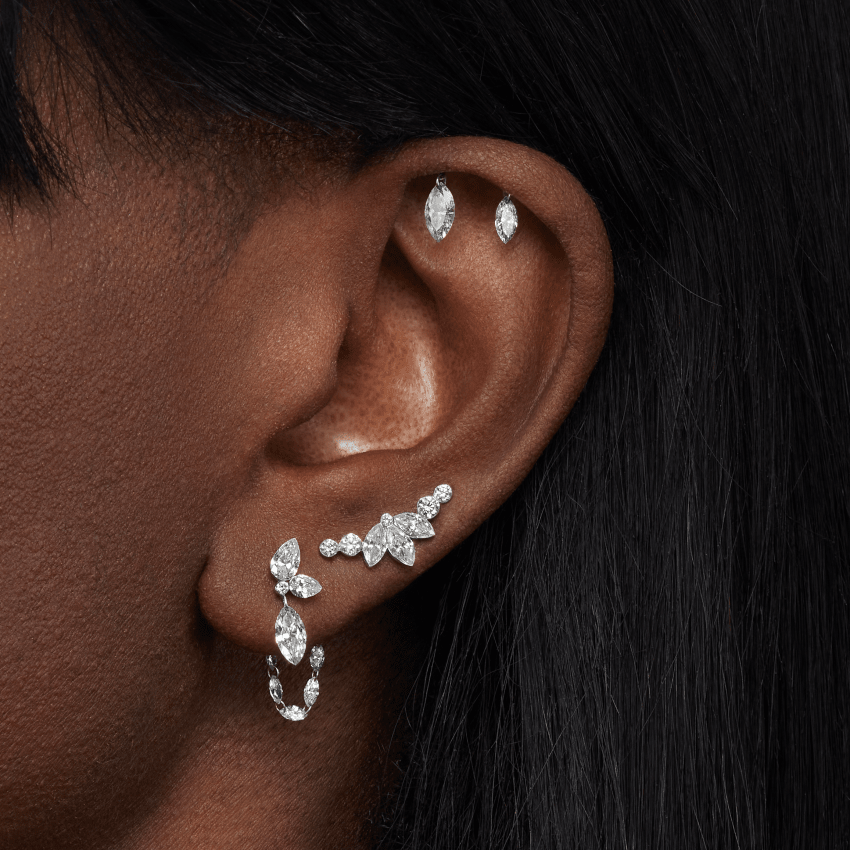 Marquise Pear Diamond Echo Threaded Stud Earring With Titanium Backing