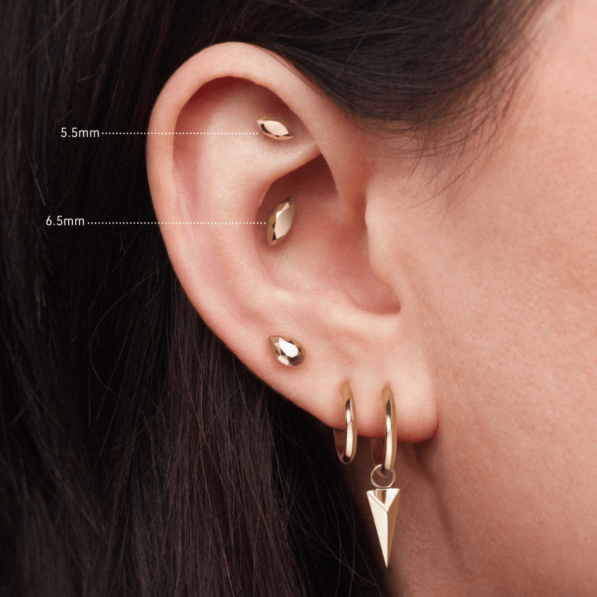 Faceted Gold Marquise Threaded Stud Earring