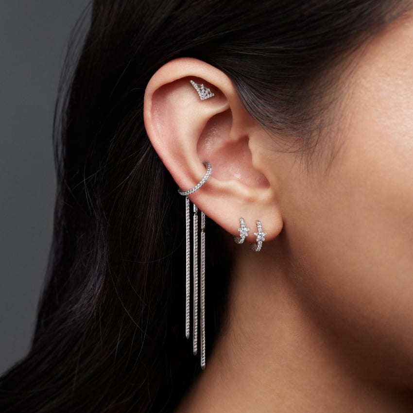 Diamond Web Threaded Stud Earring With Titanium Backing