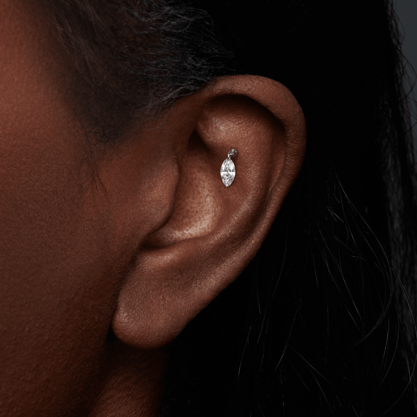 Floating Marquise Diamond Charm Threaded Stud Earring With Titanium Backing