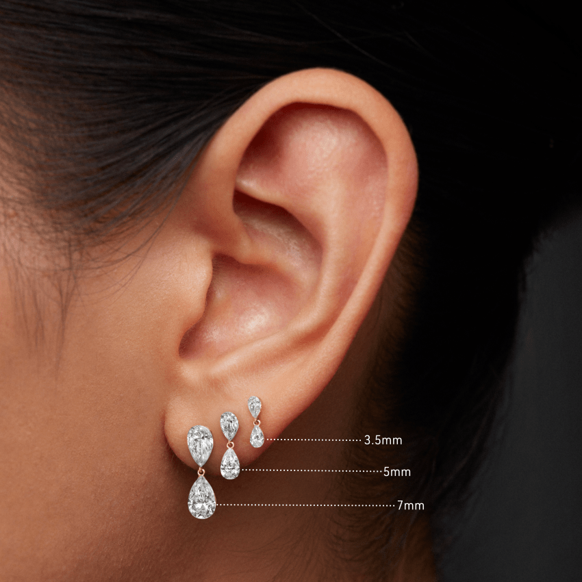 Invisible Set Diamond Pear Dangle Threaded Stud Earring