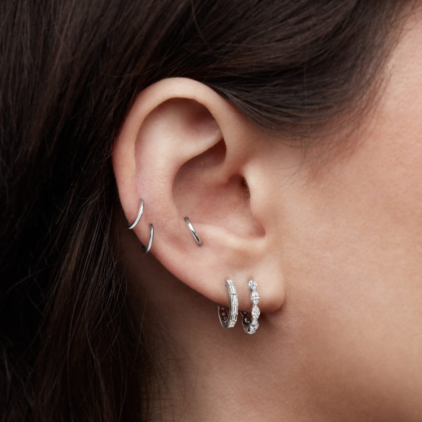 Invisible Set Diamond Marquise Eternity Hoop Earring