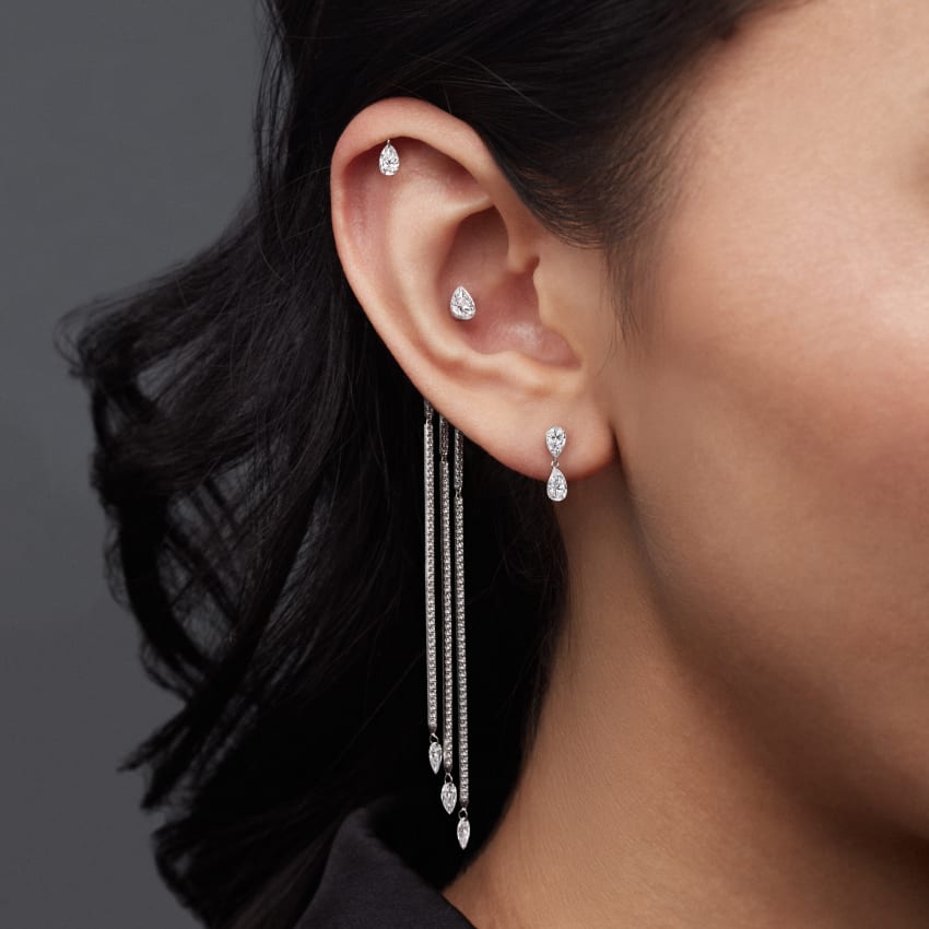 Invisible Set Diamond Pear Threaded Stud Earring