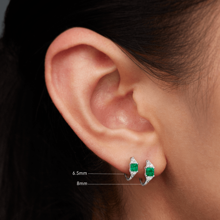 3mm Emerald and Diamond Princess Triangle Hoop (Non-Rotating)